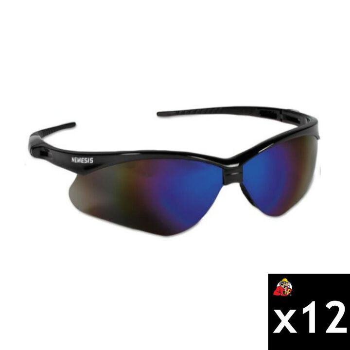 Ansell Protective Products Nemesis Safety Glasses Black Frame Blue Mirror Lens 12 Pieces
