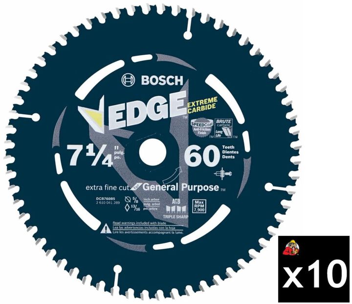Bosch 7-1/4 Inch 60T Pack of 10 Construction Portable Ultra-Fine Finish Saw Blades