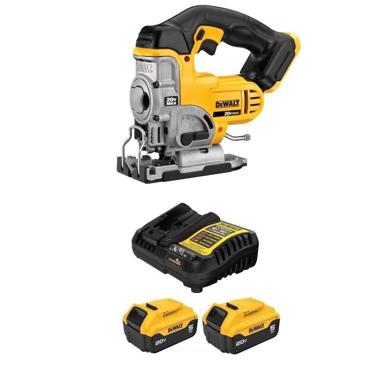 DEWALT 20V MAX Cordless Jig Saw & Lithium-Ion 5Ah Starter Kit Bundle