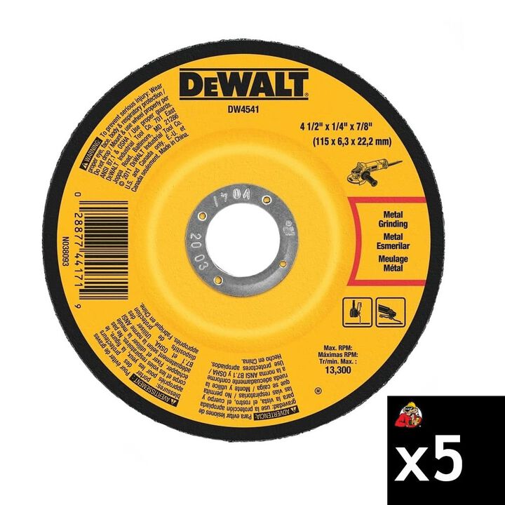DEWALT 4-1/2 Inch x 1/4 Inch Type 27 Metal Grinding Wheel Bundle, 5 Pieces