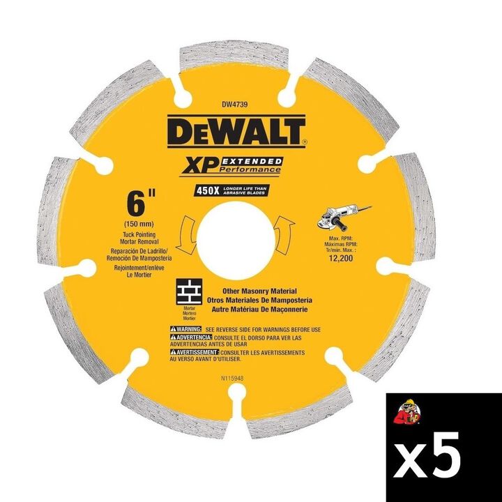 DEWALT 6 Inch x 0.25 Inch XP Tuck Pointing Blade Bundle, 5 Pieces