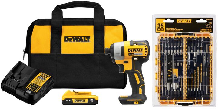 DEWALT 20V MAX Brushless Cordless 1/4 Inch Impact Driver Kit & Rapid Load Accessory Set With Toughcase+ Bundle