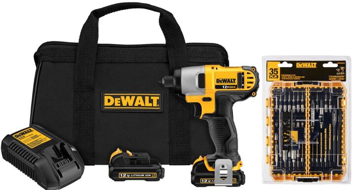 DEWALT 12V MAX Lithium Ion Impact Driver Kit & Rapid Load Accessory Set With Toughcase+ Bundle