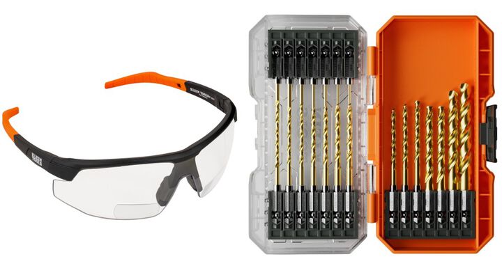Klein Tools Titanium Drill Bit Set 21 Piece & Low Profile 1.50 Diopter Bifocal Safety Glasses Bundle