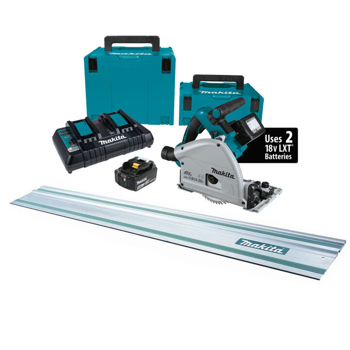 Makita 18V X2 LXT Li-Ion 6-1/2 inch Plunge Cut Track Saw Kit with 55 inch Guide Rail