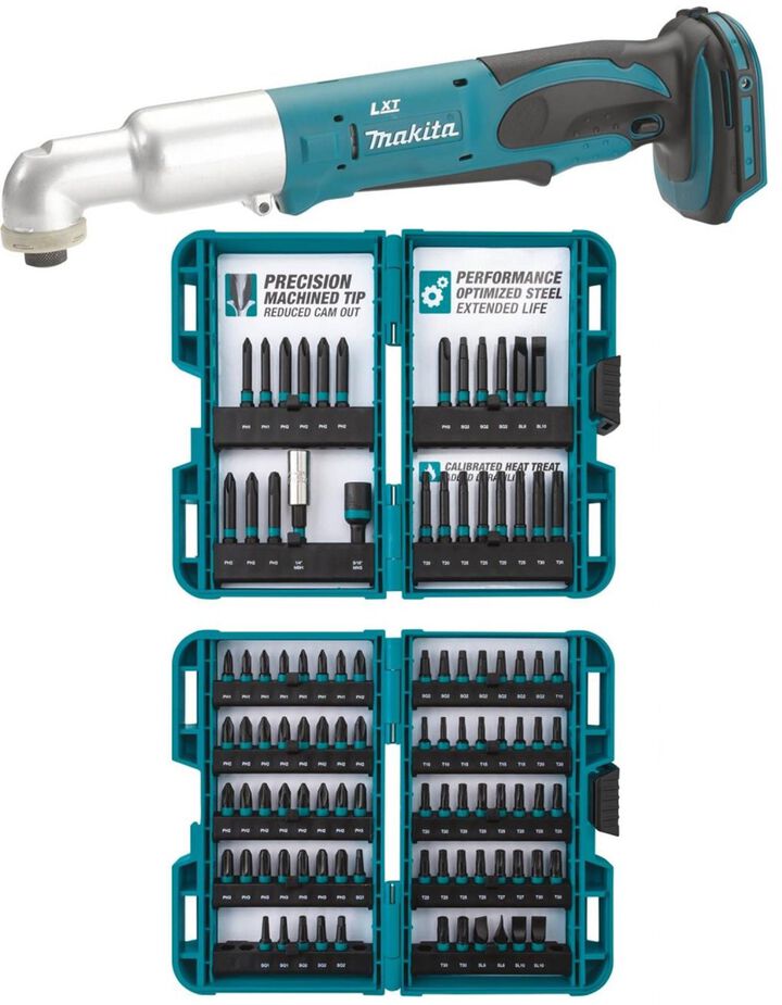 Makita 18V LXT Lithium Ion Cordless Angle Impact Driver (Tool Only) & ImpactX 100 pc. Driver Bit Set Bundle