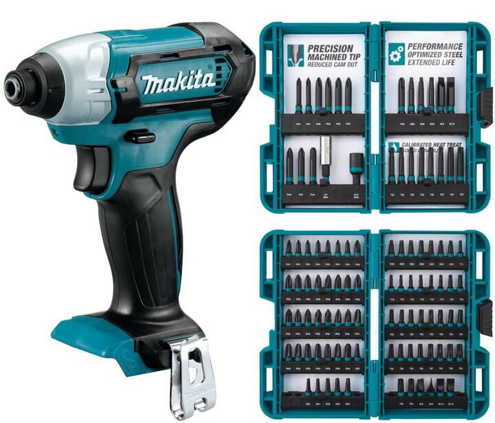 Makita 12V CXT Lithium Ion Cordless Impact Driver (Tool Only) & ImpactX 100 pc. Driver Bit Set Bundle