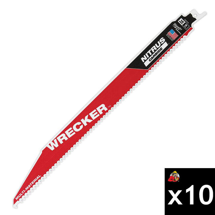 Milwaukee NITRUS CARBIDE WRECKER 12 Inch SAWZALL Blade Bundle, 10 Pieces