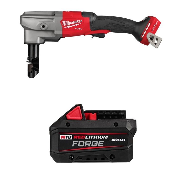 Milwaukee M18 Fuel 10 Gauge Nibbler & Redlithium XC8.0 Battery Pack Bundle