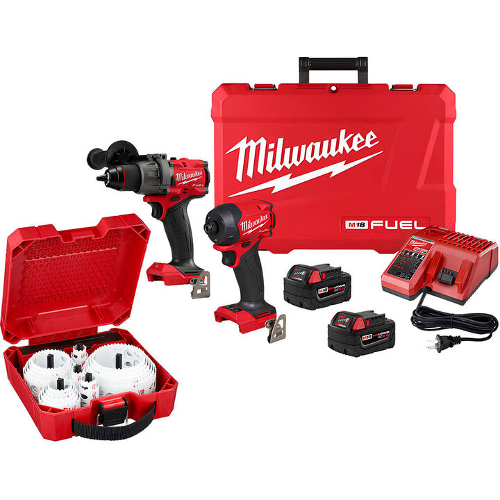 Milwaukee M18 Fuel 2-Tool Combo Kit and 28-Piece Hole Dozer Hole Saw Kit Bundle