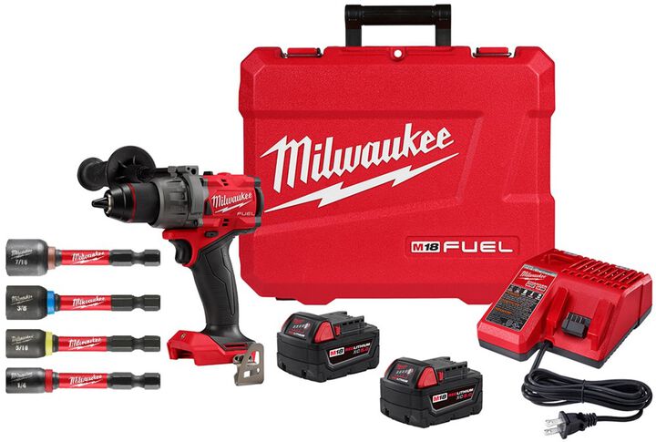 Milwaukee M18 FUEL 1/2 Inch Drill/Driver Kit & 4pc SHOCKWAVE Impact Duty 2 9/16 Magnetic Nut Driver Set Bundle