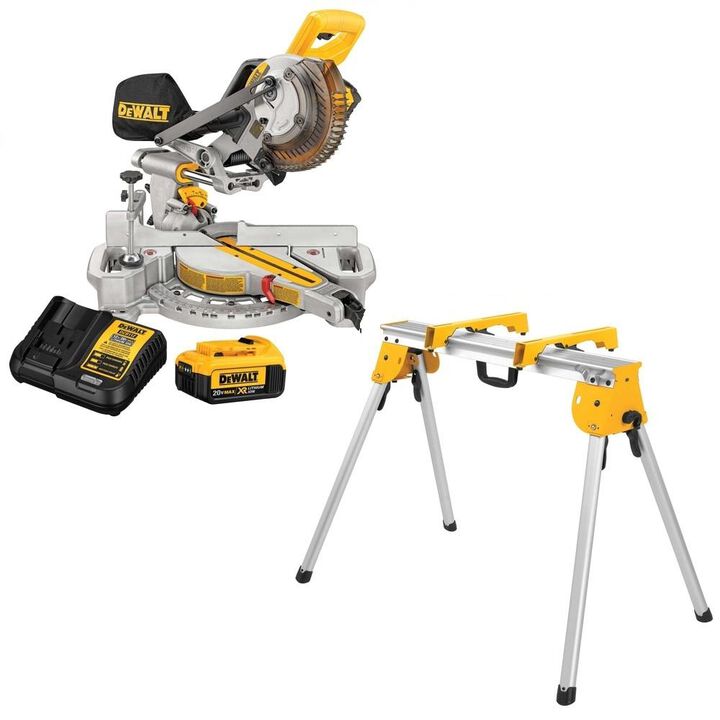 DEWALT 20V MAX Sliding Miter Saw Kit and Heavy Duty Work Stand Bundle