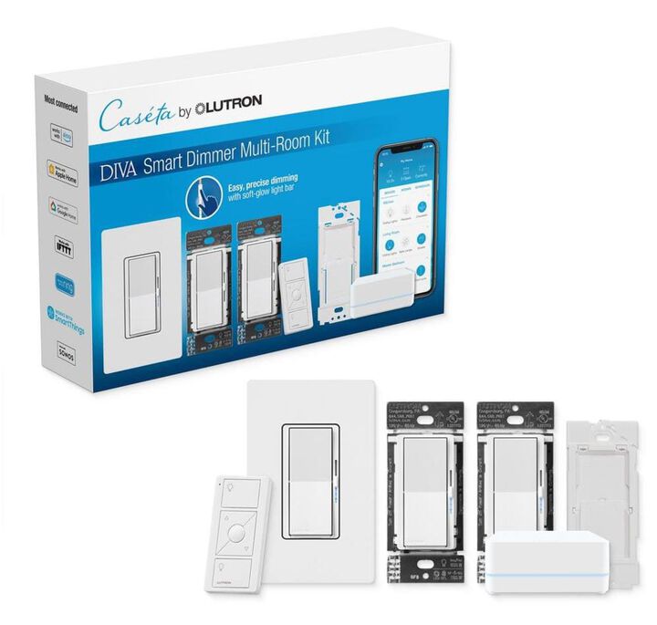 Lutron Diva 120V 150W 1P Gloss White Smart Dimmer Switch Starter Kit