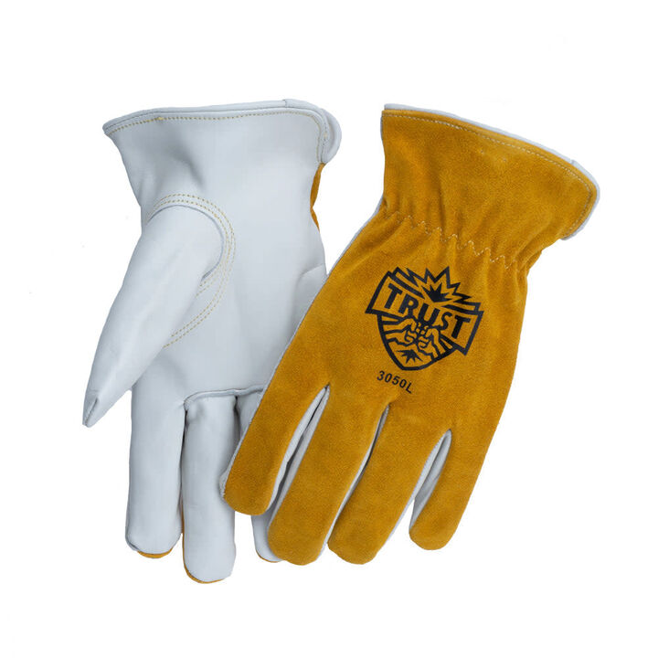 Trust Protection Top Grain Cowhide Drivers Gloves White and Brown Small