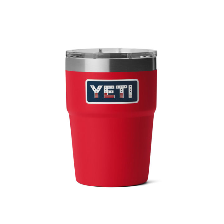 Yeti Rambler 16 Oz Stackable Pint with Magslider Lid Rescue Red with Patriotic Badge
