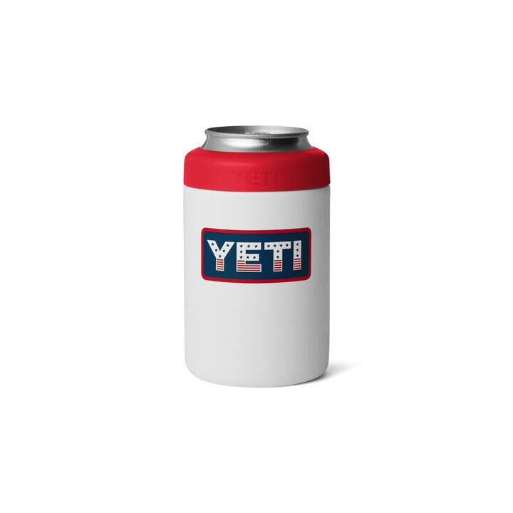 Yeti Rambler 12 Oz Colster Can Cooler White and Rescue Red with Patriotic Badge