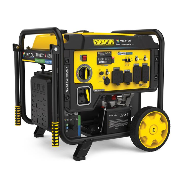 Champion Power Equipment 10,000-Watt Electric Start Tri Fuel 49 State Home Backup Portable Open Frame Inverter Generator with Quiet Technology