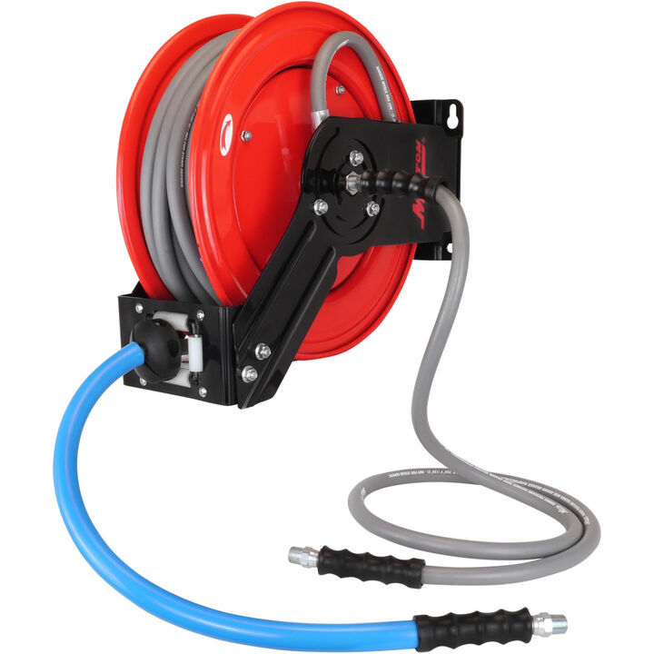 Milton 3/8 Inch x 50 Ft All-In-One Pressure Washer Hose Reel with Kevlar Braided Hose