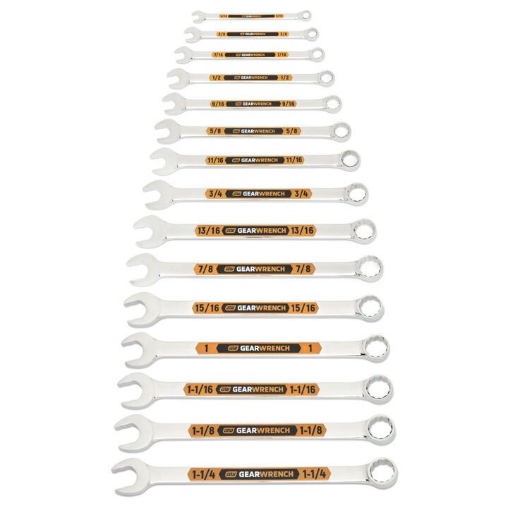 GEARWRENCH 15 Pieces 12 Point SAE Hi-Viz Long Pattern Combo Wrench Set