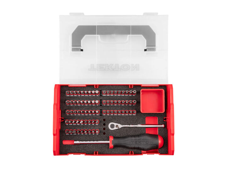 Tekton 1/4 Inch Bit Driver and Bits with Mini Stacking Tool Box, 74 Pieces