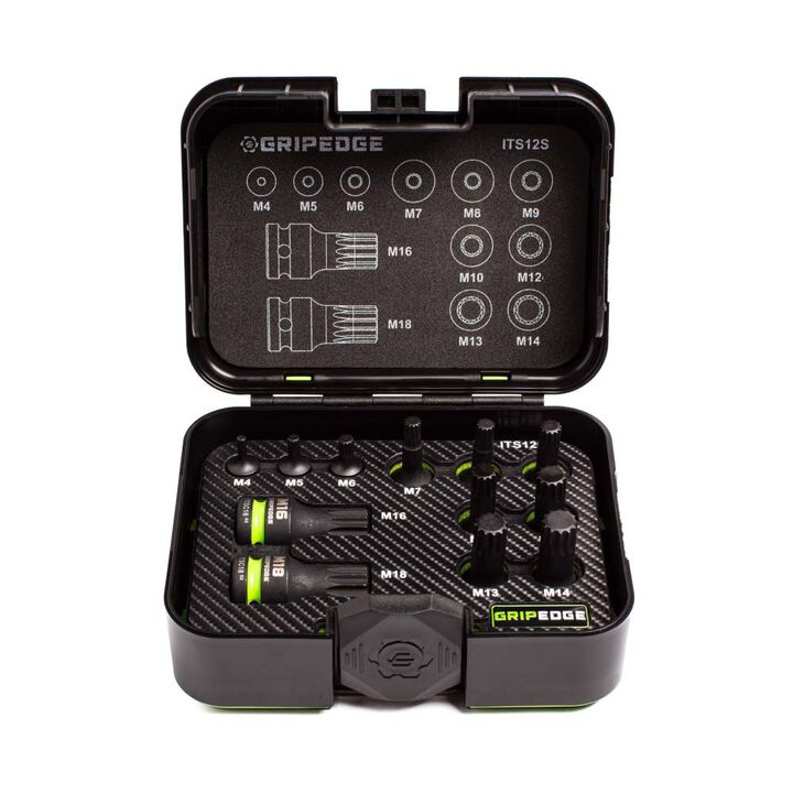 GripEdge Tools Rounding Prevention Technology Standard Impact Triple Square Driver Set 12 Pieces