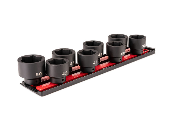 Tekton 1/2 Inch Shallow 6 Point Impact Sockets, Rails, 39-50 mm, 8 Pieces