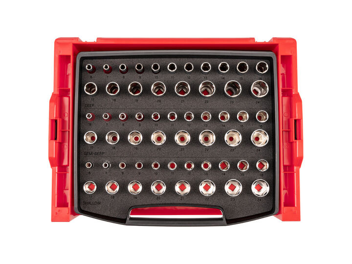 Tekton 3/8 Inch Shallow, Semi-Deep, and Deep 6 Point Sockets, Drawer, 57 Pieces