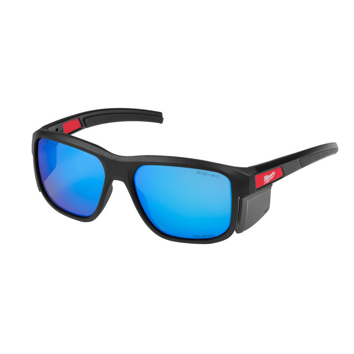 Milwaukee Polarized Full Frame Safety Glasses with Removable Side Shields  Blue Mirrored Dual Coat Lenses