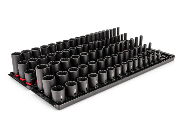 Tekton 3/8 Inch Shallow, Semi-Deep, Deep 12 Point Impact Sockets, 102 Pieces