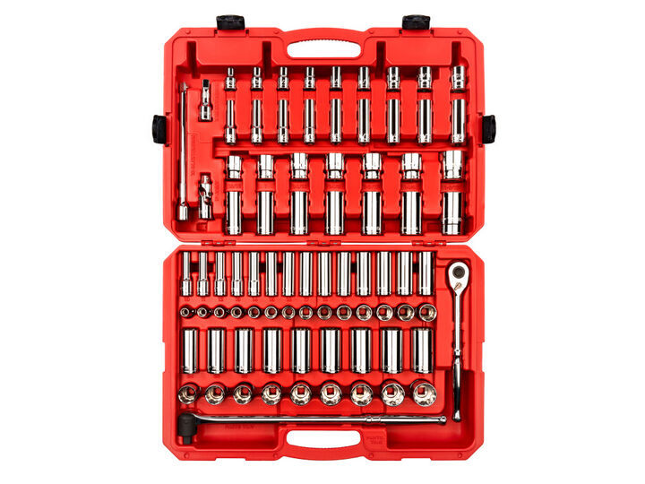 Tekton 1/2 Inch Shallow and Deep 12 Point Socket and Ratchet Set, 83 Pieces