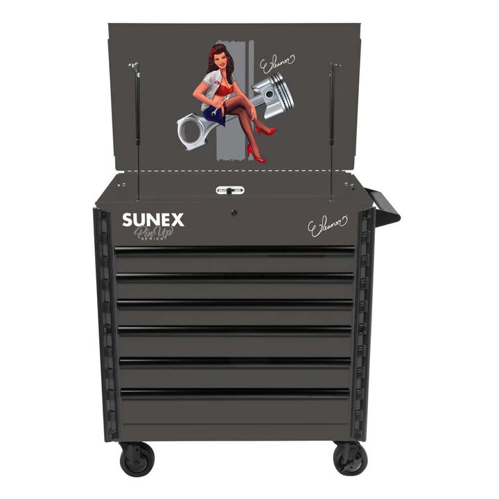Sunex 39 Inch 6 Drawer Premium Service Cart  with Premium Pinup Series Eleanor Design
