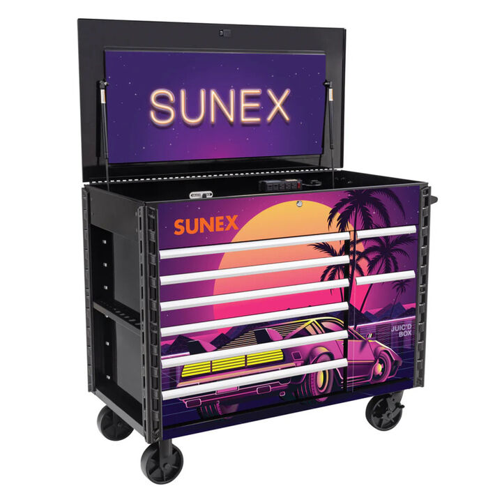 Sunex JUIC'D BOX 50 Inch 7 Drawer Powered Rolling Tool Cart with RETRO Design