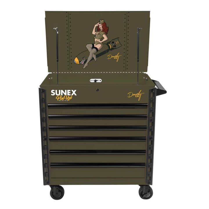 Sunex 39 Inch 6 Drawer Premium Service Cart  with Premium Pinup Series Dorothy Design