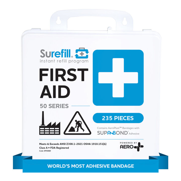 Aero Healthcare SUREFILL 50 ANSI 2021 A+ First Aid Kit - Weatherproof Plastic Case