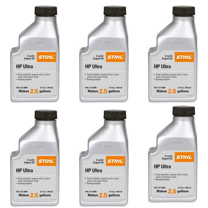Stihl HP Ultra Fully Synthetic 2-Cycle Engine Oil 50:1 2.5 Gal Mix 6.4 oz 6 Pack