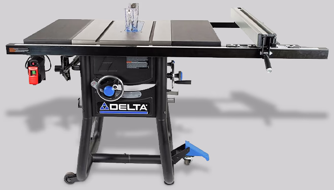 Delta 10 Inch Left Tilt Contractor Saw with 30 Inch RH Rip with Steel Wings