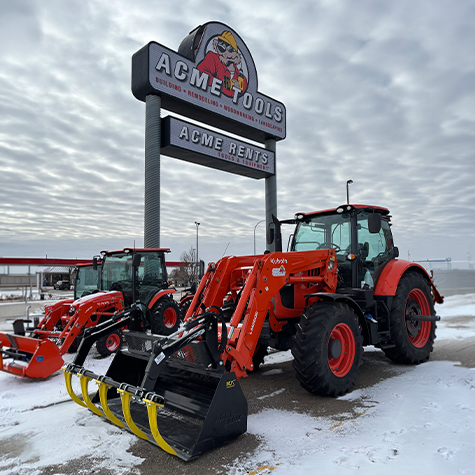 Tractor outside of the Minot, ND Acme Tools store