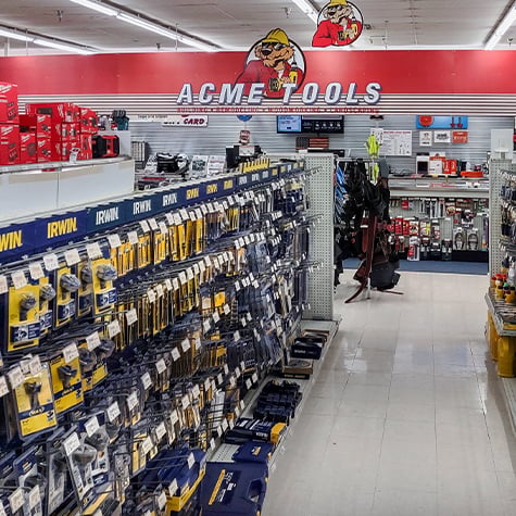 Product display at the Acme Tools in Cedar Rapids, IA