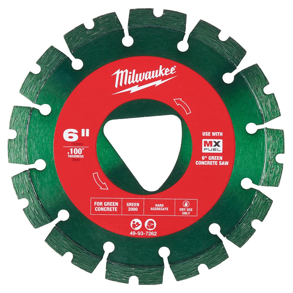 Milwaukee 6 Inch Green Segmented Rim Diamond Blade for Green Concrete