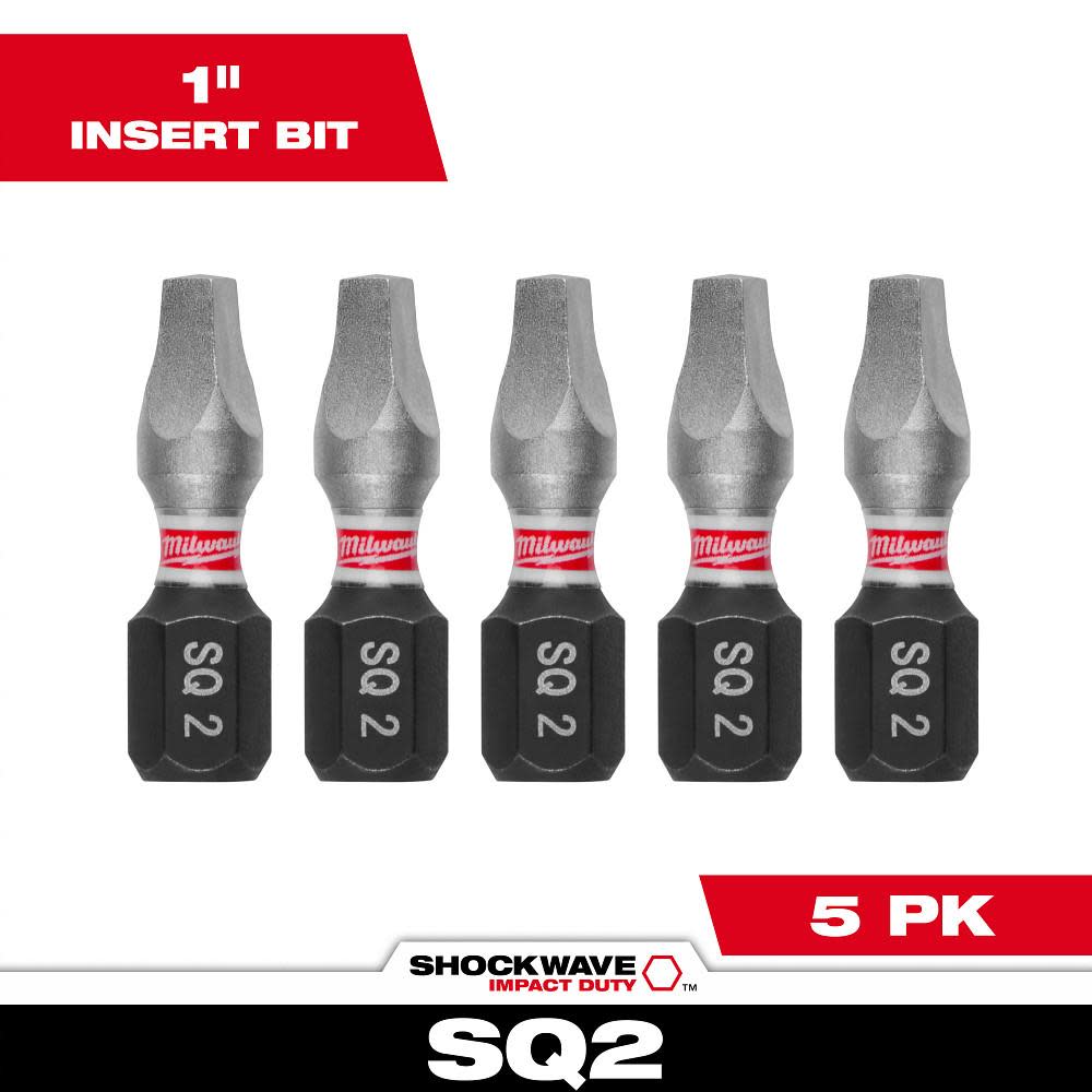 Milwaukee SHOCKWAVE Impact Square Recess #2 Insert Bits 5PK